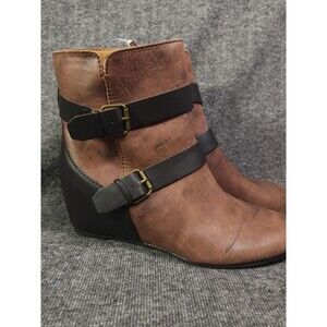 Comfortiva Ramika Wedge Leather Boots - Mahogany, US 7.5 M - Tried On Condition